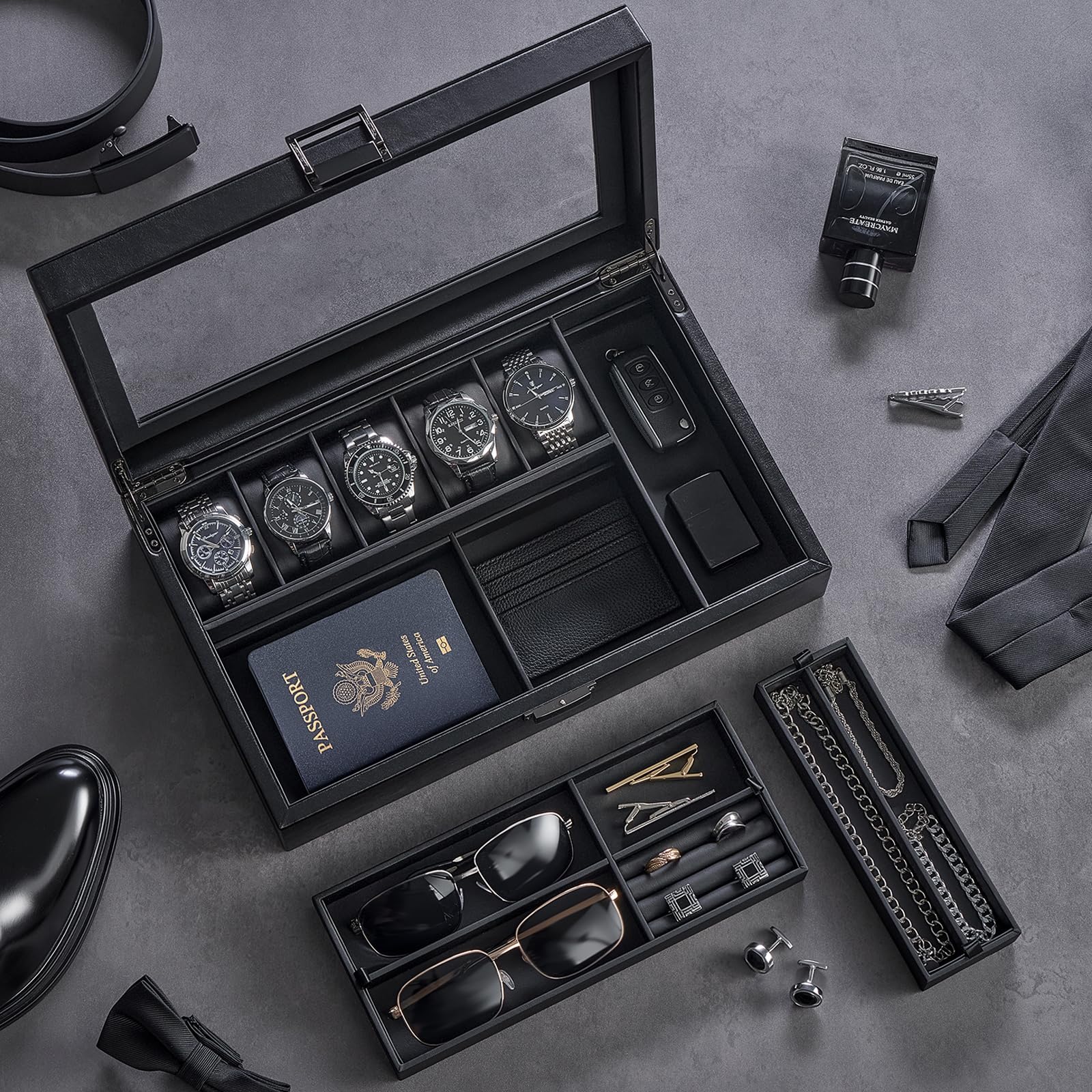 Amazon.co.jp: ProCase 腕時計ケース 2段式アクセサリーケース 5本 PU